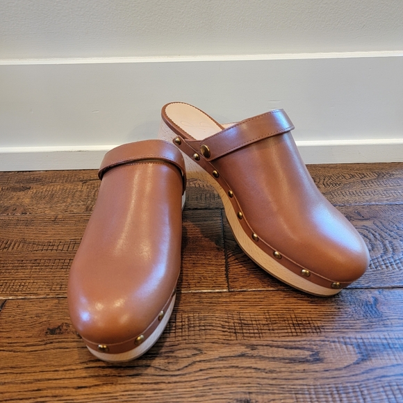 J. Crew Convertible Back Leather Clogs Tan Sz 7 - Picture 2 of 6